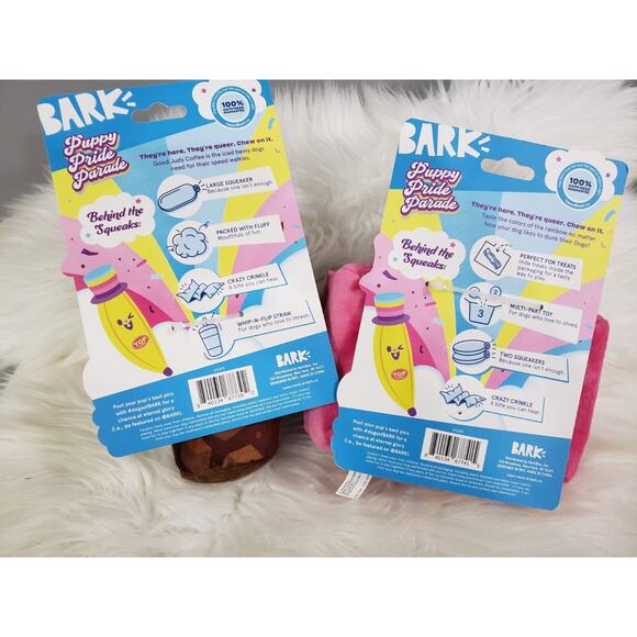 2 NEW BARK BOX gay pride rainbow iced coffee squeak crinkle lgbtq lot dog toy - Picture 6 of 7